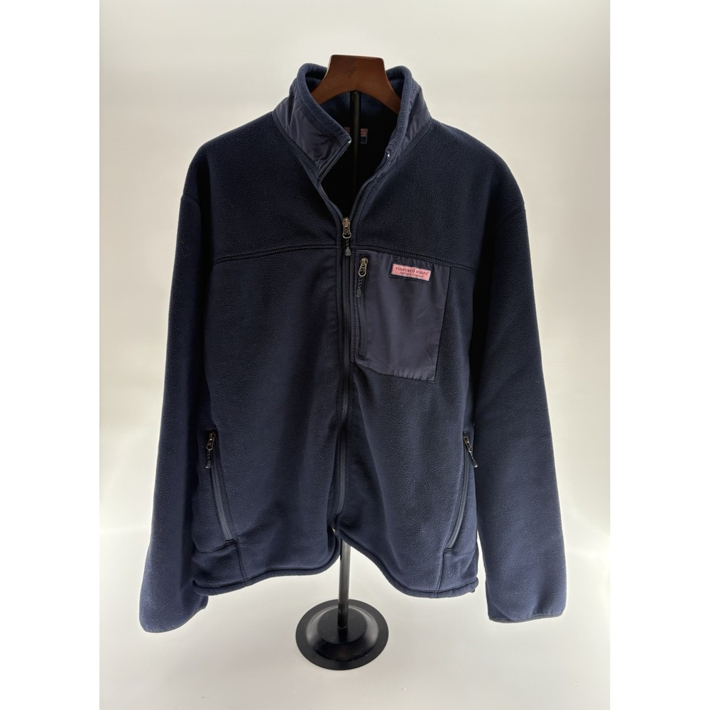 Vineyard Vines Mens Navy Blue Full Zip Fleece Jacket Mock Neck Size XL
